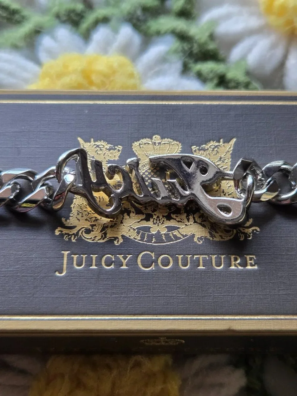 Juicy Couture Rhinestone Script Link Bracelet